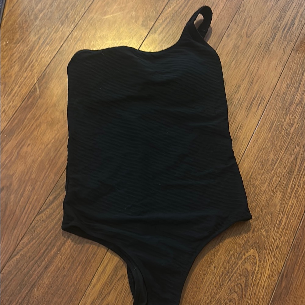 Aerie Black One-Shoulder Swimsuit